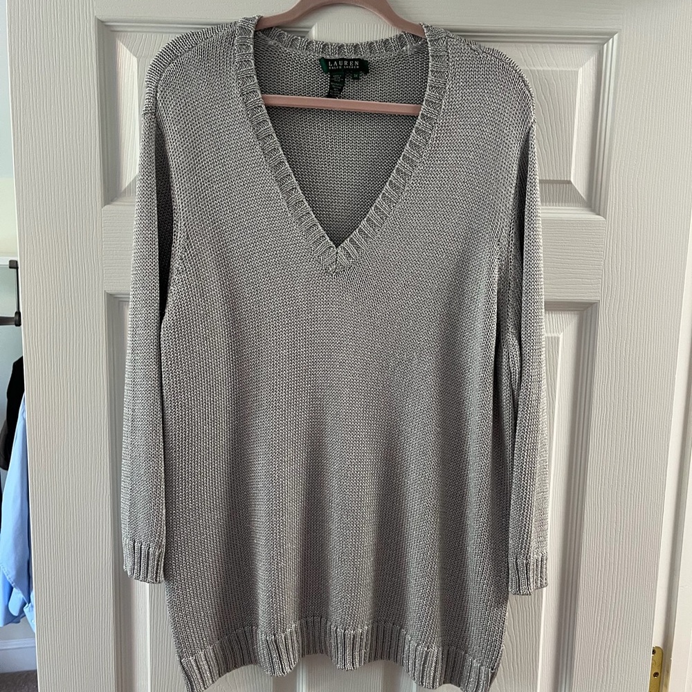 Ralph Lauren Silver V-Neck Knit Pullover